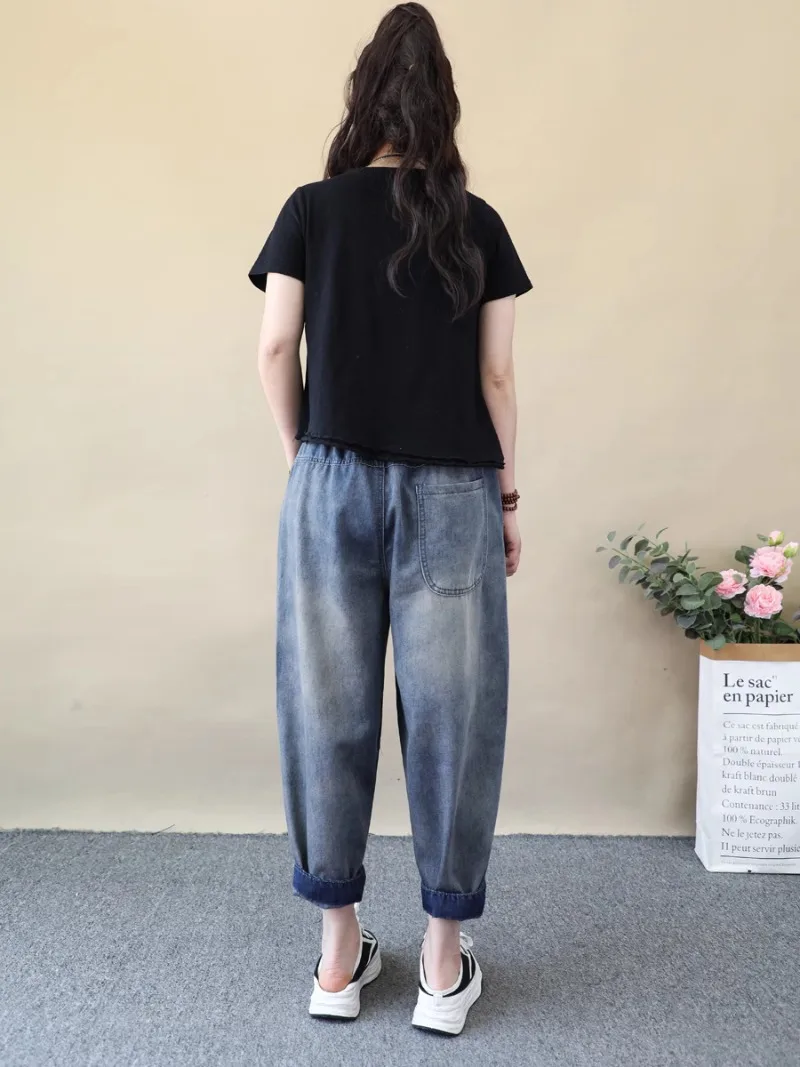 Женские рваные джинсы с вышивкой в стиле ретро