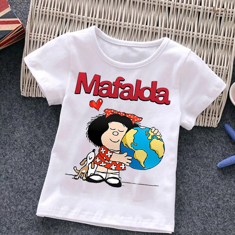 

Kids Tshirt Summer Fashion Children Tshirt Short Sleeve White T Shirt Tops Mafalda Harajuku 2022 Cartoon Print Kids Clothes tee