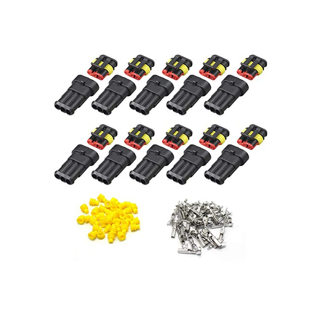 

3 Pin Way Waterproof Electrical Connectors HID Plug 1.5mm Series Terminals for Submarine Car Truck Boat, 10/20/30/40/50 Set