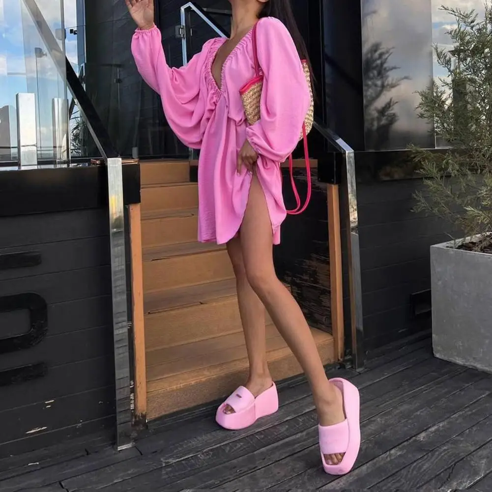 

Сказочное пляжное платье, повседневное летнее платье для выпускного вечера, платье-мини с низким вырезом и эластичным поясом на весну и осе...