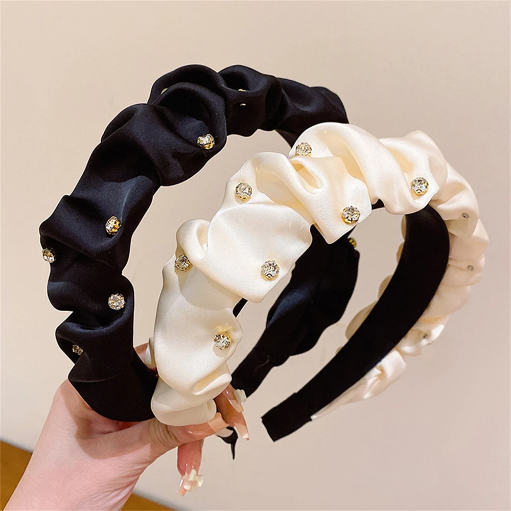 

Elegant Women Pleated Rhinestones Head Hoop Headband Fashion Simple Sponge Hair Bands Female Hair Accessories For Girls Headwear