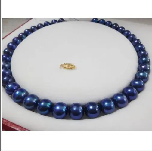 

stunning 9-10mm tahitian black blue pearl necklace 18inch