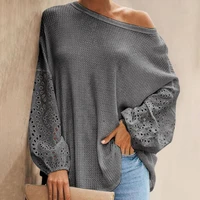 2022 new women t shirt solid color hollow out sleeve summer autumn solid color round neck shirt streetwear