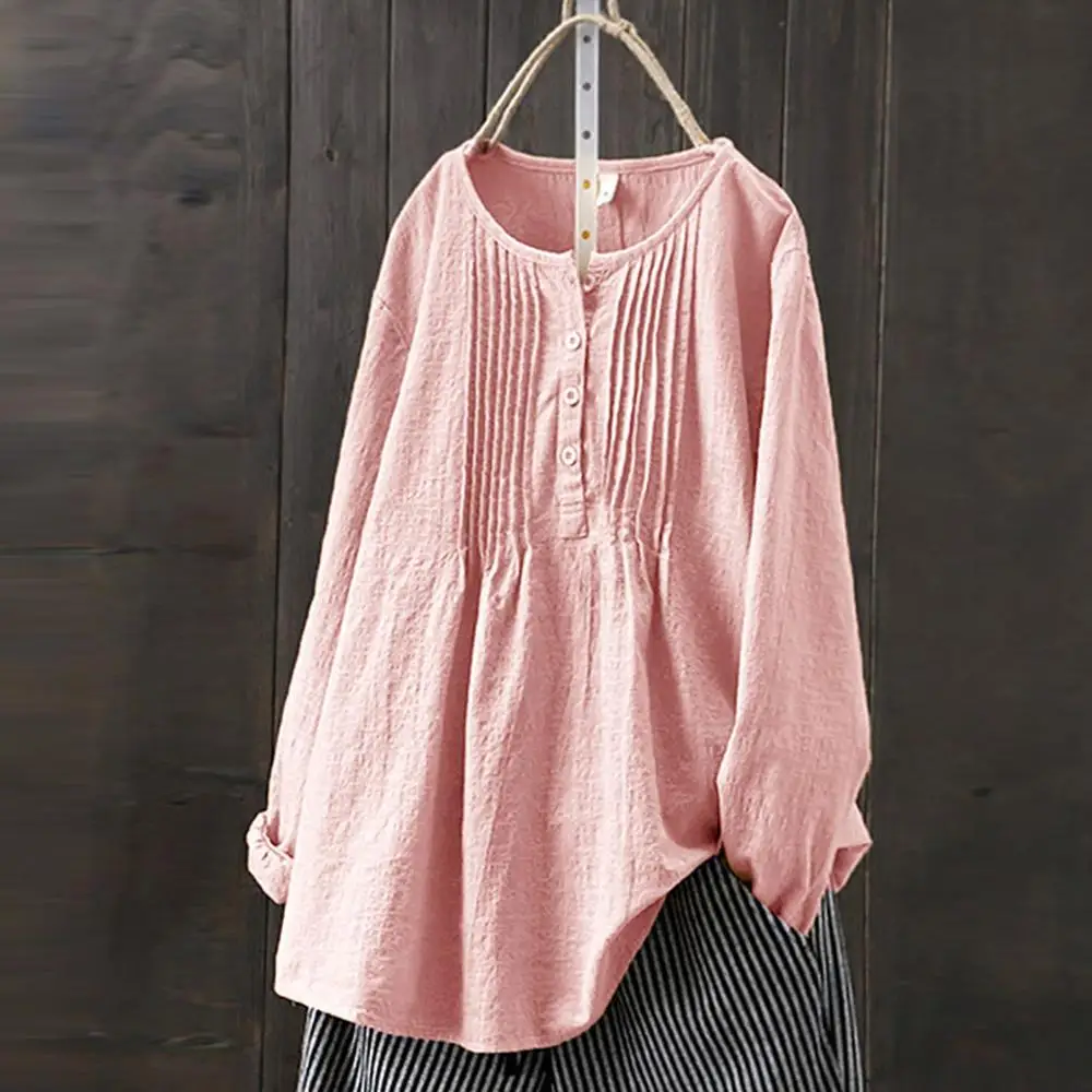 

Spring Autumn Long Sleeve Cotton Linen Blouse women Bohemian Loose Solid Shirt Tops Roupas Feminina Drop shipping
