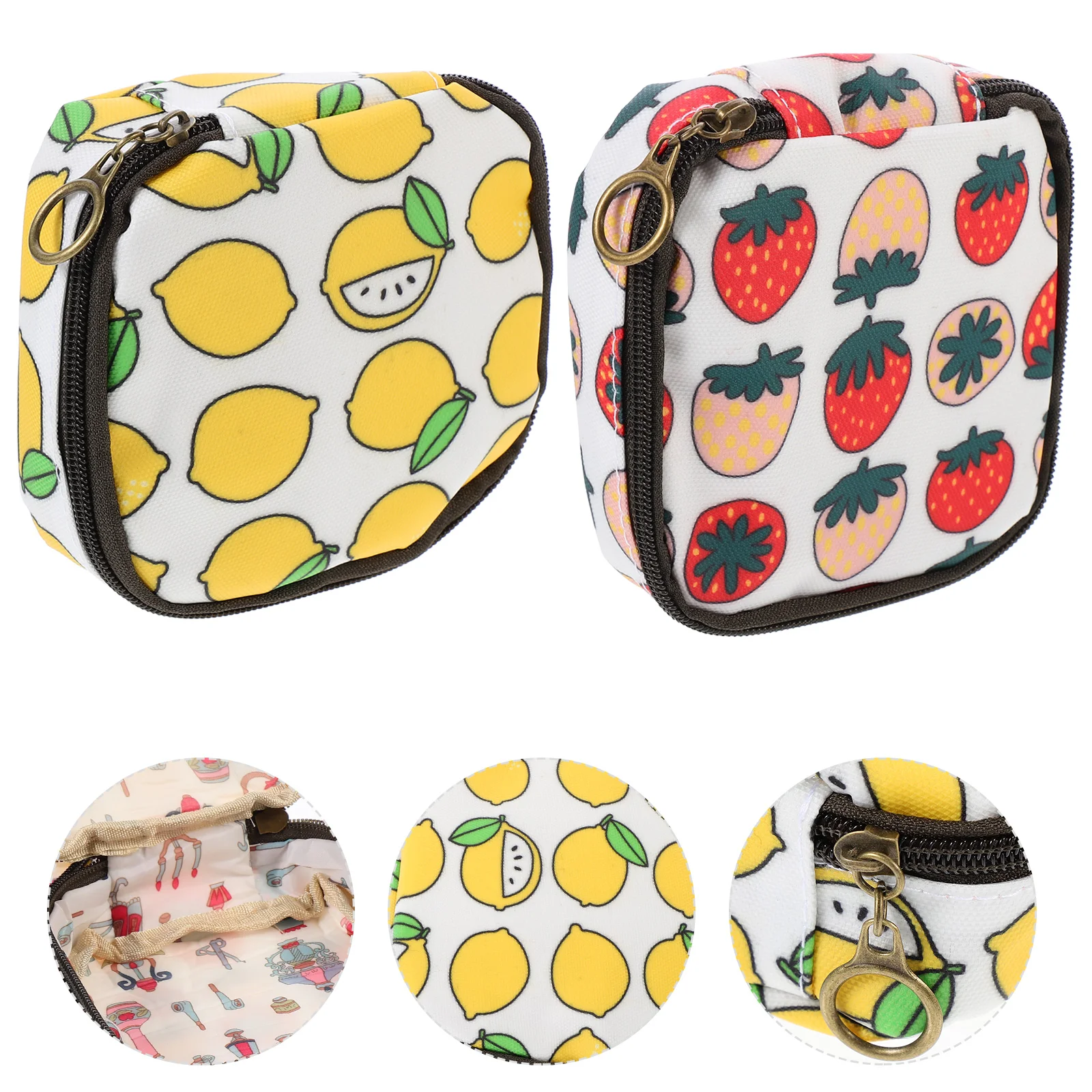 

2 Pcs Square Makeup Bag Girl Clutch Bag Trendy Makeup Bag Fruit Girl Wallet Zipper Purse Small Fresh Storage Bag