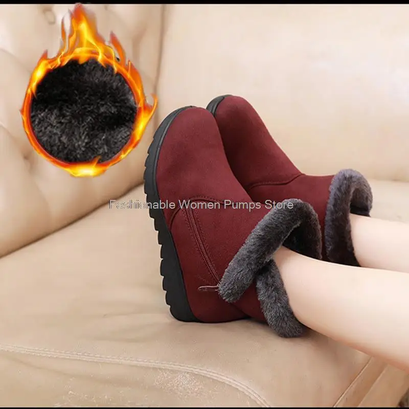 Wedge Heels Women Snow Boots Warm Plush Cutton Shoes for Mother Winter Boots Ankle Short Booties Plus Size 43 Snowboots Ladies images - 6