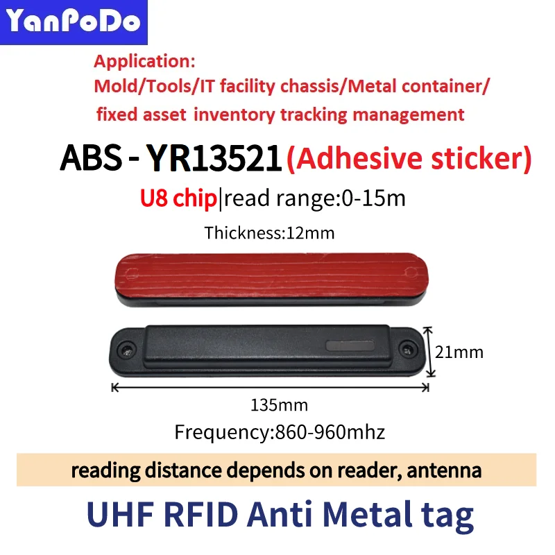 

Идентификационный пассивный чип afinj Monza 4QT дальнего радиуса действия 15M UHF RFID Анти металлическая бирка 860-960 МГц прочный для инвентаризации системы