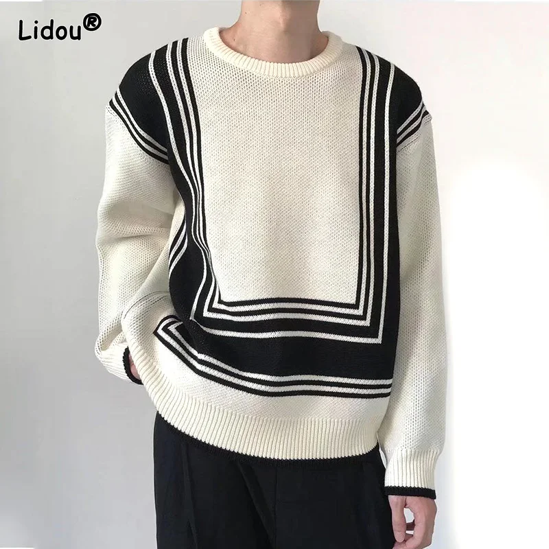 Casual Korean All-match O-neck Long Sleeved Simple Men's Clothing 2022 Striped Autumn Winter Loose Comfortable Sweaters Top Man