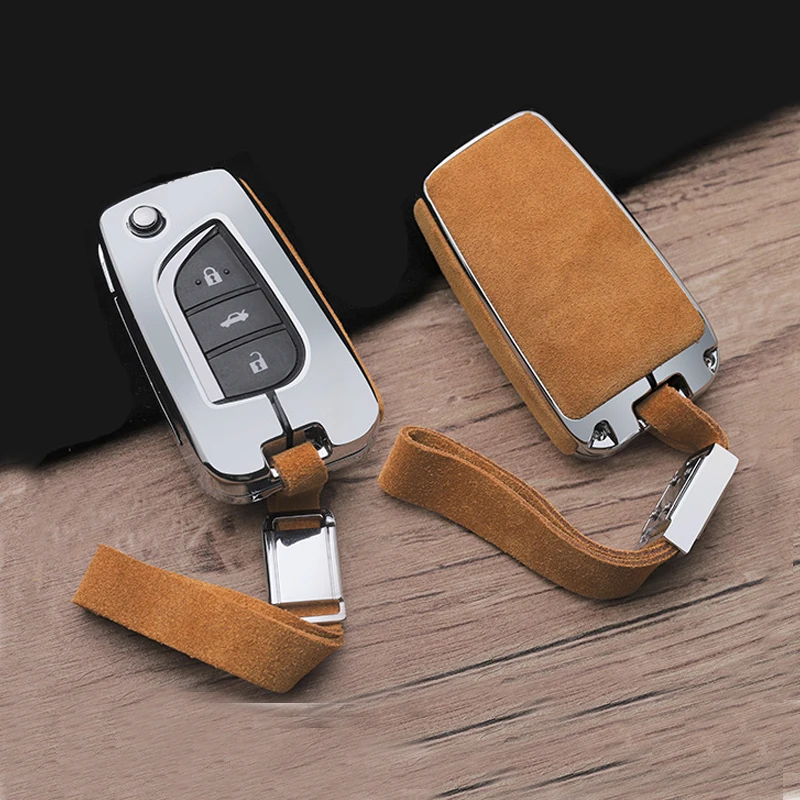 

Suede Leather Car Key Cover Case Shell For Toyota Auris Corolla Camry RAV4 Avensis Verso Yaris Aygo Scion TC IM 2015 2016 2018