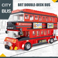 398pcs brt double deck bus building blocks technical red bus city school car bricks enlightenment toys for kids