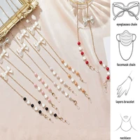 fashion mask chains pearl glasses lanyard holder sunglass strap lovely heart bow knot neck cord hang on neck eyewear accessories