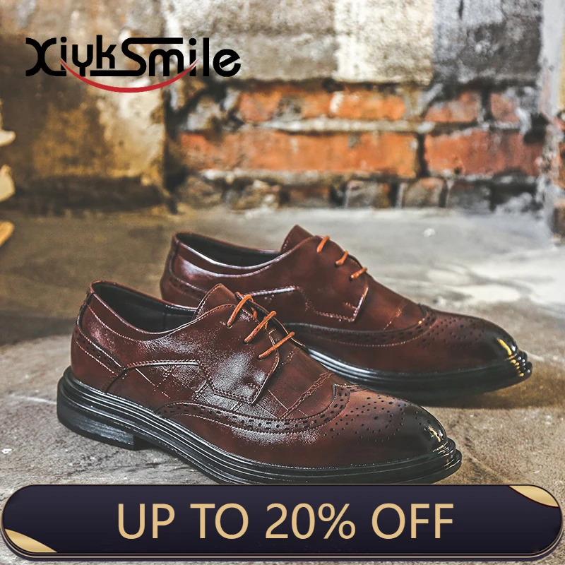 

Baroque distressed retro gentleman style lace-up men's shoes in two colors