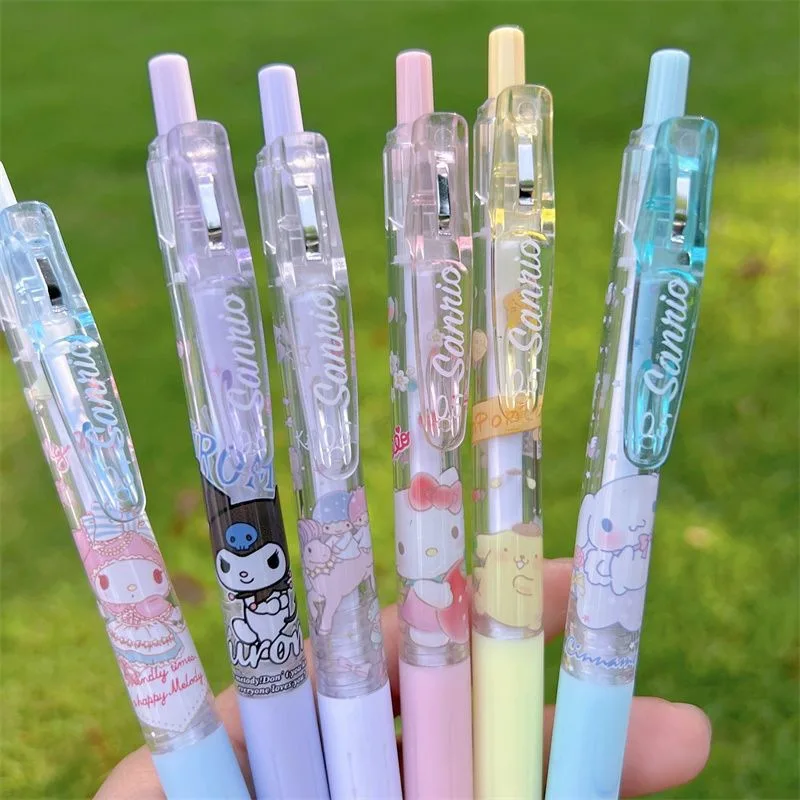 

6Pcs Sanrio Hello Kitty Kuromi Press Pen My Melody Cute Cartoon Cinnamoroll Ballpoint Pen Writing Smooth Girl Heart Toy for Girl