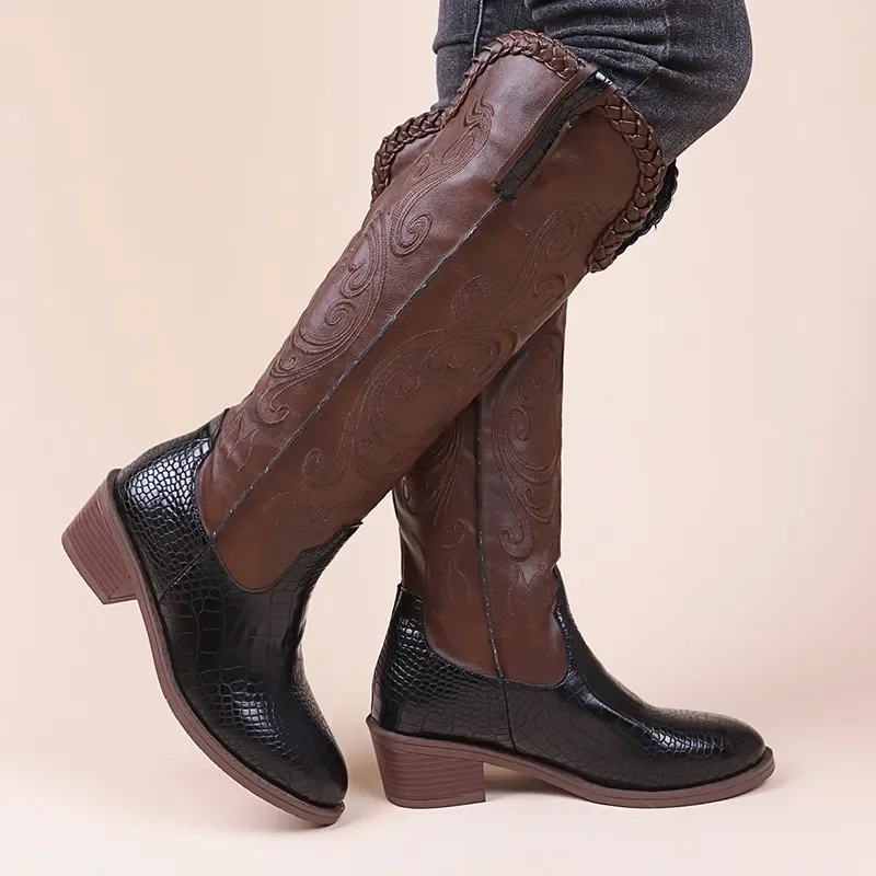 

Women's Retro Pointed Toed PU Leather Riding Boots 2023 Autumn Winter Fashion Thigh High Boots Platform Shoes Zapatos De Mujer