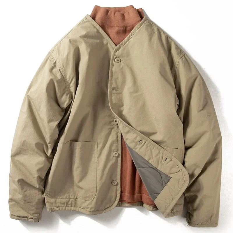 Зимняя куртка свободного кроя с хлопковой подкладкой без воротника