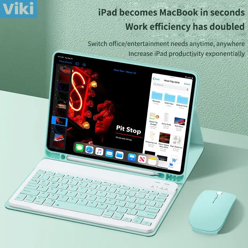 Новый комплект беспроводной Bluetooth-клавиатуры и мыши для Ipad 9 7 10 2 Air 3 5 4 кожаный