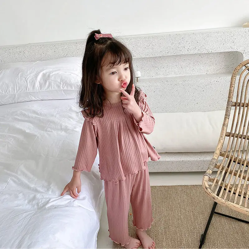 

2 Style Modern Style Solid Color Spring Autumn Child Pajamas 70-150cm Baby Home Clothes Comfortable Thin Girl Pajamas Set