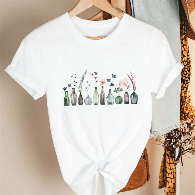

Pattern Printed Women's T-Shirt Fashion Summer Women's Fun Casual T-Shirt Round Neck White Short Sleeved Daily Women's T-Shirt