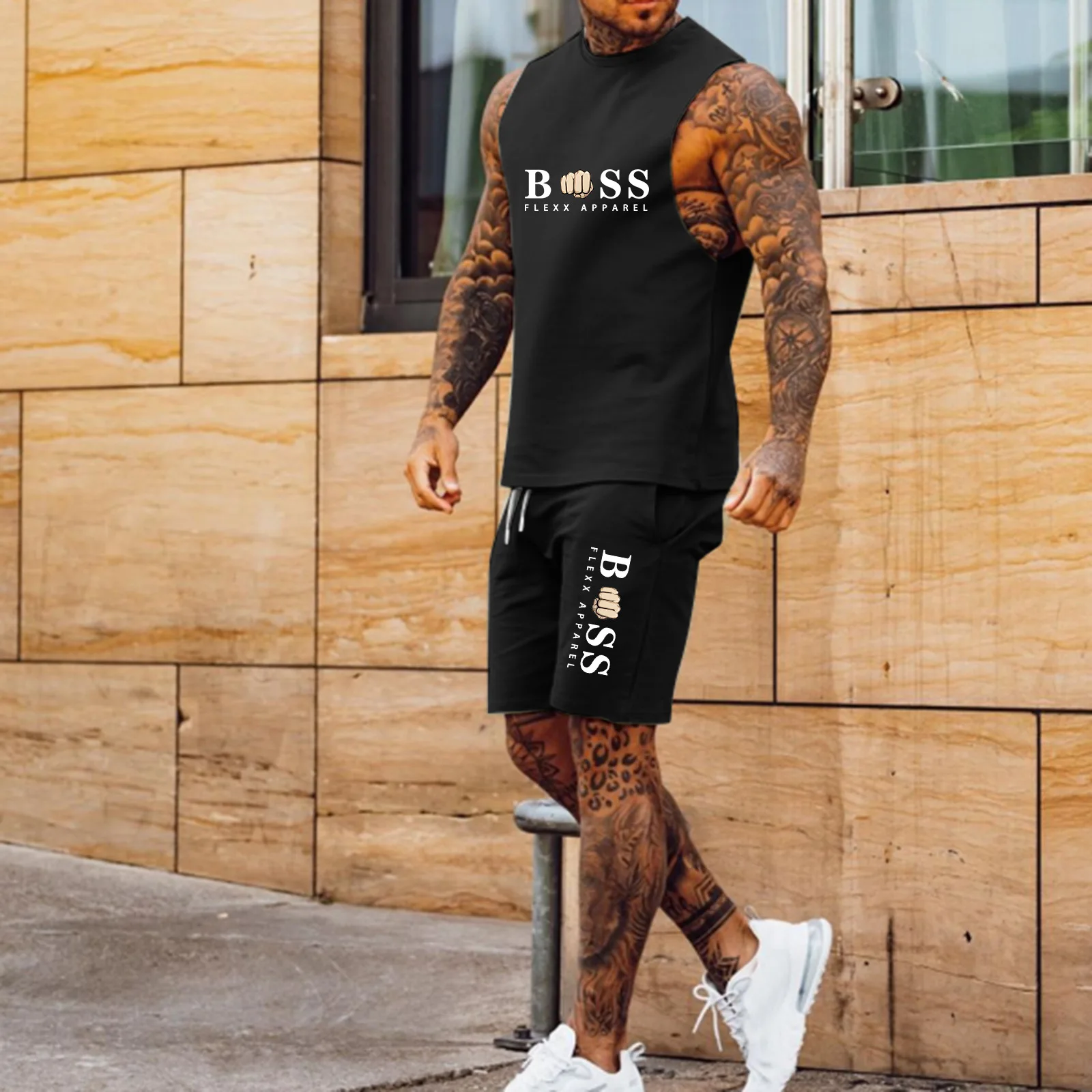 Men's Fitness Sleeveless Two Piece Top and Pants Simplicity Comfort Casual Suit for Male High Quality Man Clothing and Shorts
