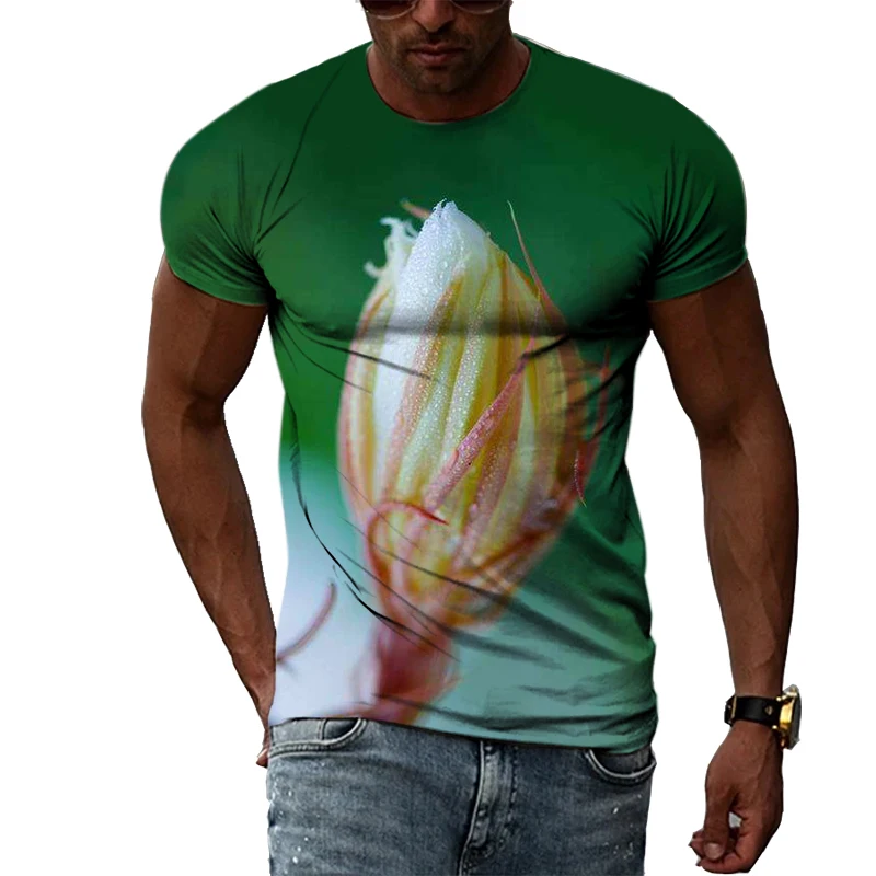 

Epiphyllum Pattern Men's Plus Size T-Shirt 3D Print Summer Fashion Comfortable Breathable O Neck Short Sleeve Top