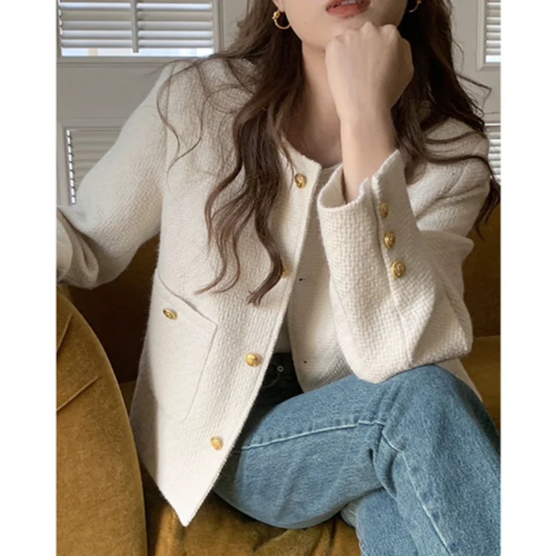 

Женская уникальная короткая твидовая куртка с круглым вырезом, новый стиль весна 2023, женское элегантное нежное пальто в Корейском стиле для знаменитостей