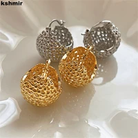 kshmir metallic texture braided copper cast spherical earrings ins wind ear studs fashionable and exquisite earrings for women