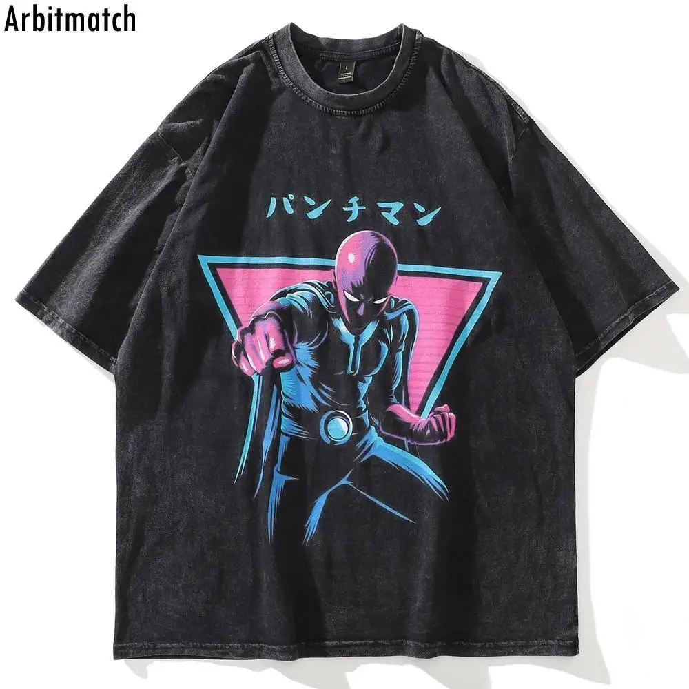 

Мужская футболка в стиле Харадзюку, футболка с рисунком Аниме One Punch Man, потертая футболка в стиле оверсайз с коротким рукавом, лето 2022