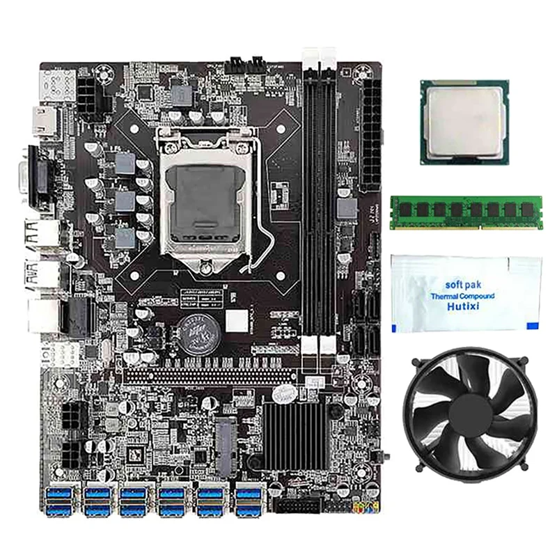 

Материнская плата для майнинга B75 BTC с ЦП G530/G630 + ОЗУ DDR3 8 ГБ + вентилятор + термопаста + отвертка 12 USB3.0 слот LGA1155 SATA3.0
