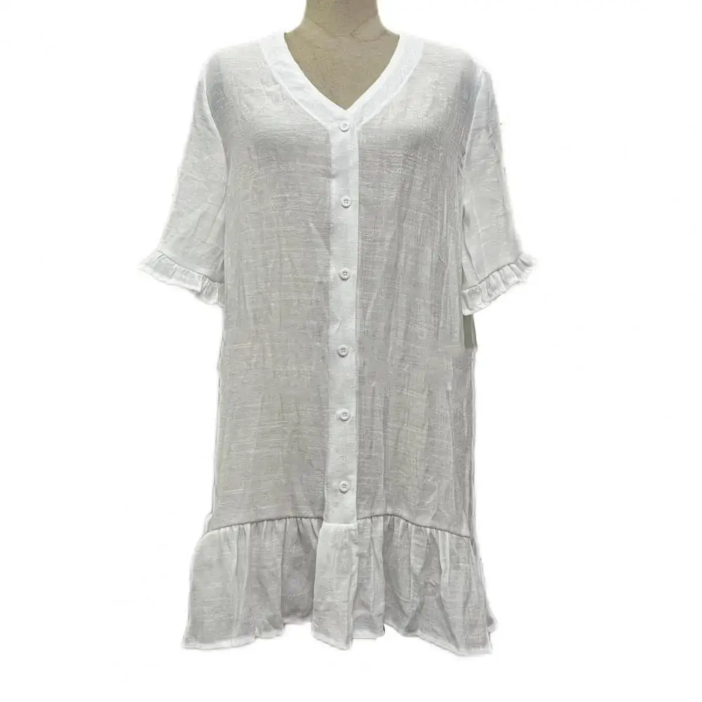 

Cover Up Shirt Loose Fit Sun Protection Shirt Buttons Closure Solid Color Sun Protection Shirt Dress Beachwear