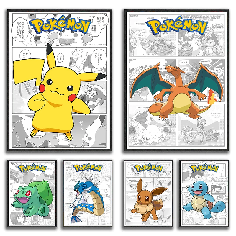 

Pokémon Anime Peripherals Pikachu Bulbasaur Charizard Canvas Painting Art Posters for Children Room Decor Wall Art Mural Picture