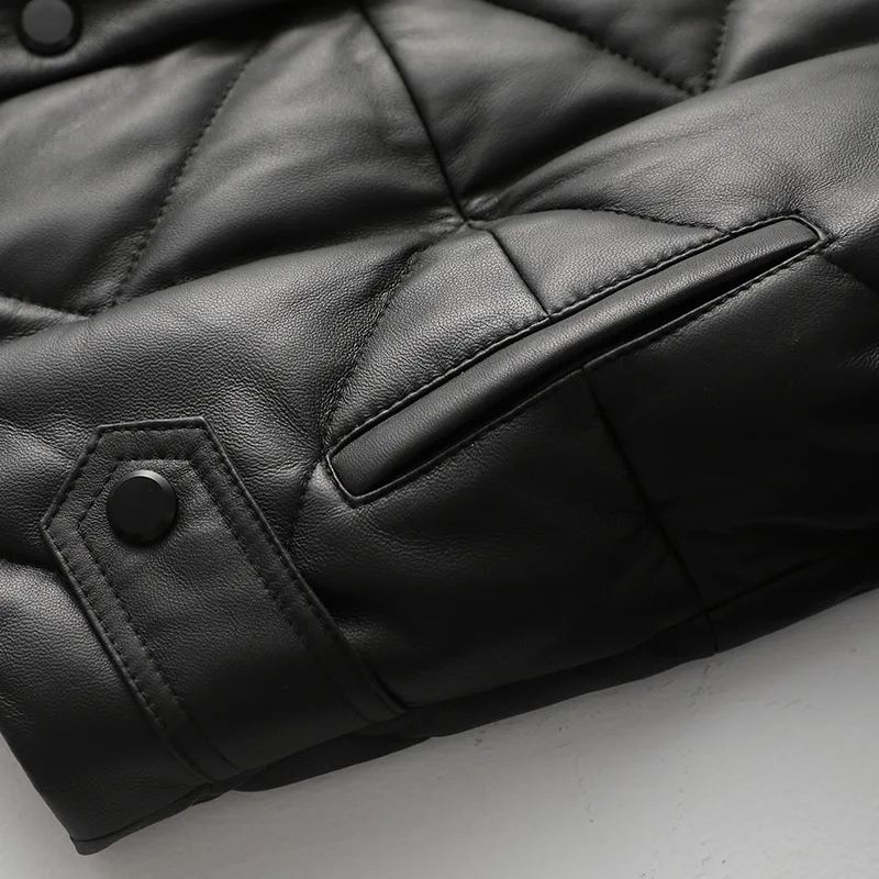 Winter New High Quality Natural Leather Coat Women Short Slim Fashion Mink Fur Collar PU Jacket Female Double-faced