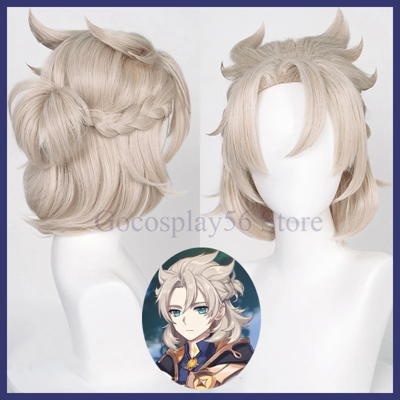 

Genshin Impact Albedo Wig Cosplay Heat Resistant Synthetic Hair Halloween Christmas Role Play Short Hair for Unisex Adult Men