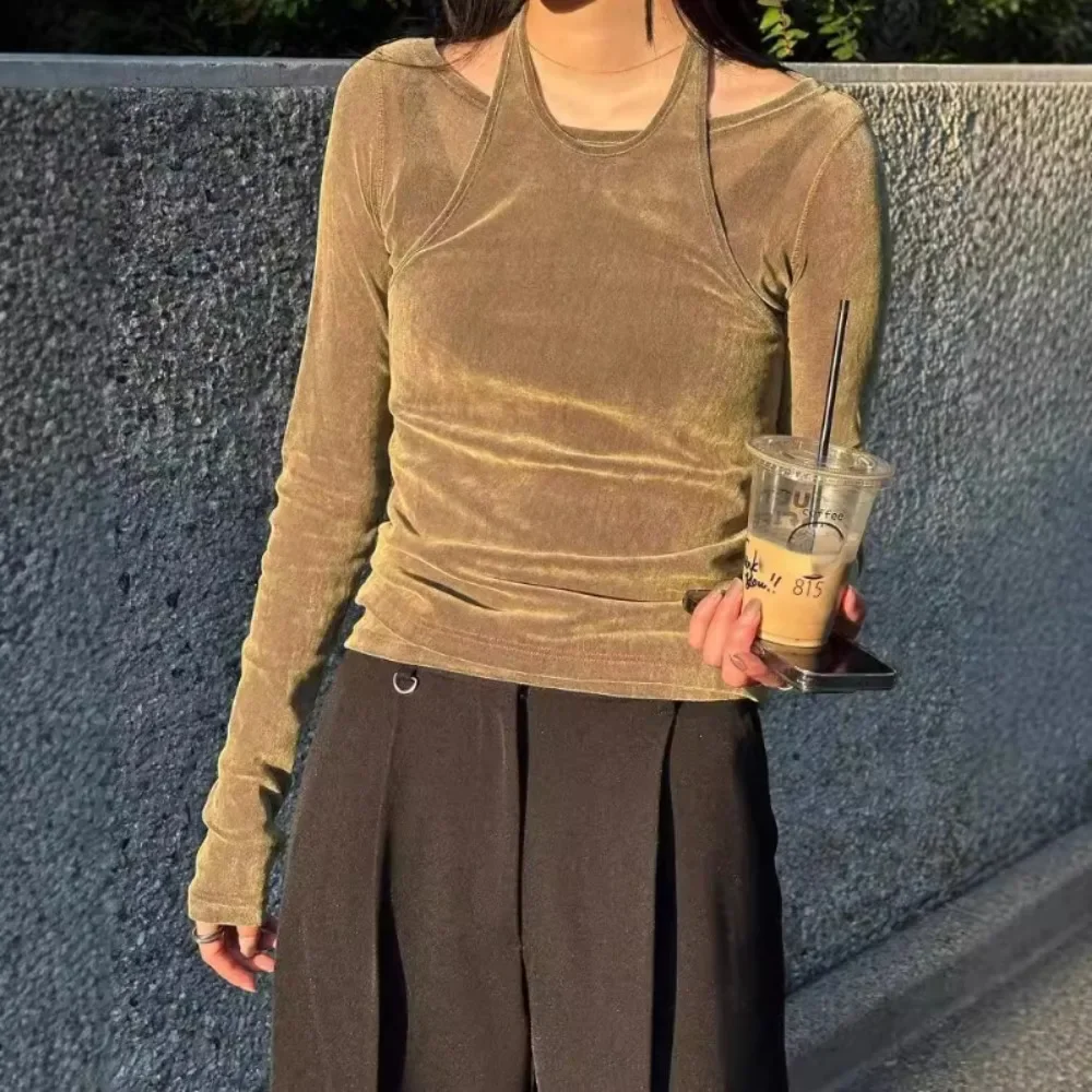 Повседневные винтажные комплекты Kuzuwata с круглым вырезом и длинным рукавом