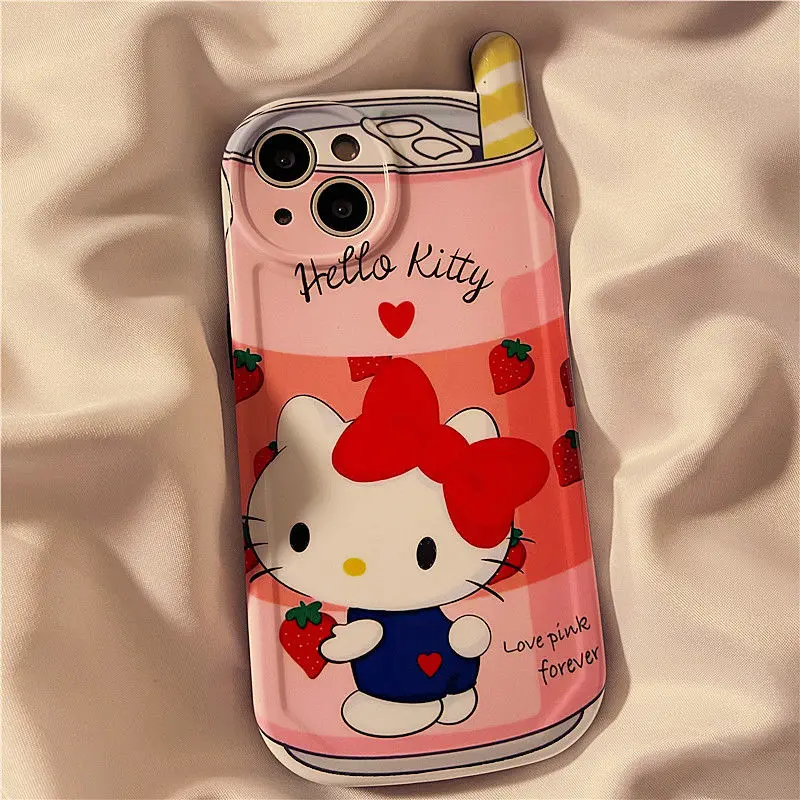 

Cartoon Strawberry Hello Kitty Cellular Phone iPhone 13 Pro Max Phone Case iPhone 13 12 Silicone 11 for Women