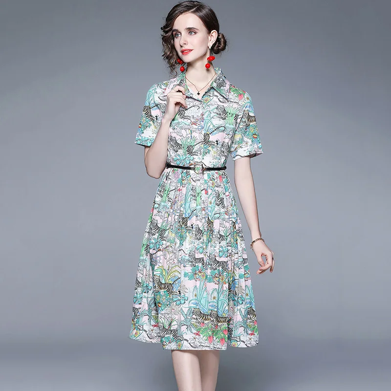 

Sunner 2022 Новое модное женское Плиссированное Платье с принтом и коротким рукавом Vestidos