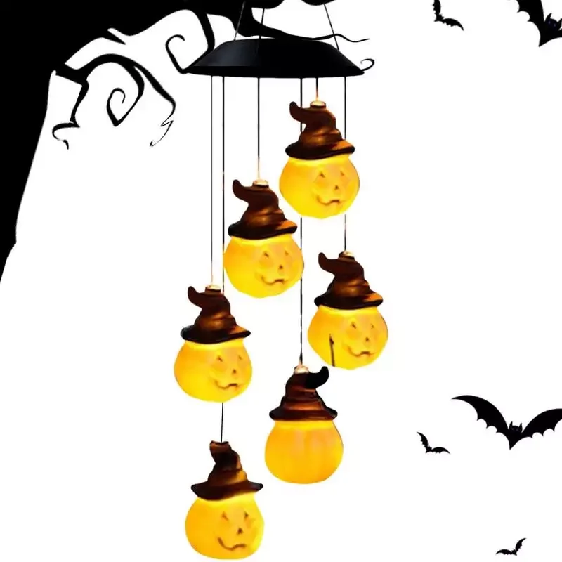 

Wind Chime Lights Solar Pumpkin Lamp Wind Chime Waterproof Thanksgiving Fall Decor For Tree Door Window Party Yard