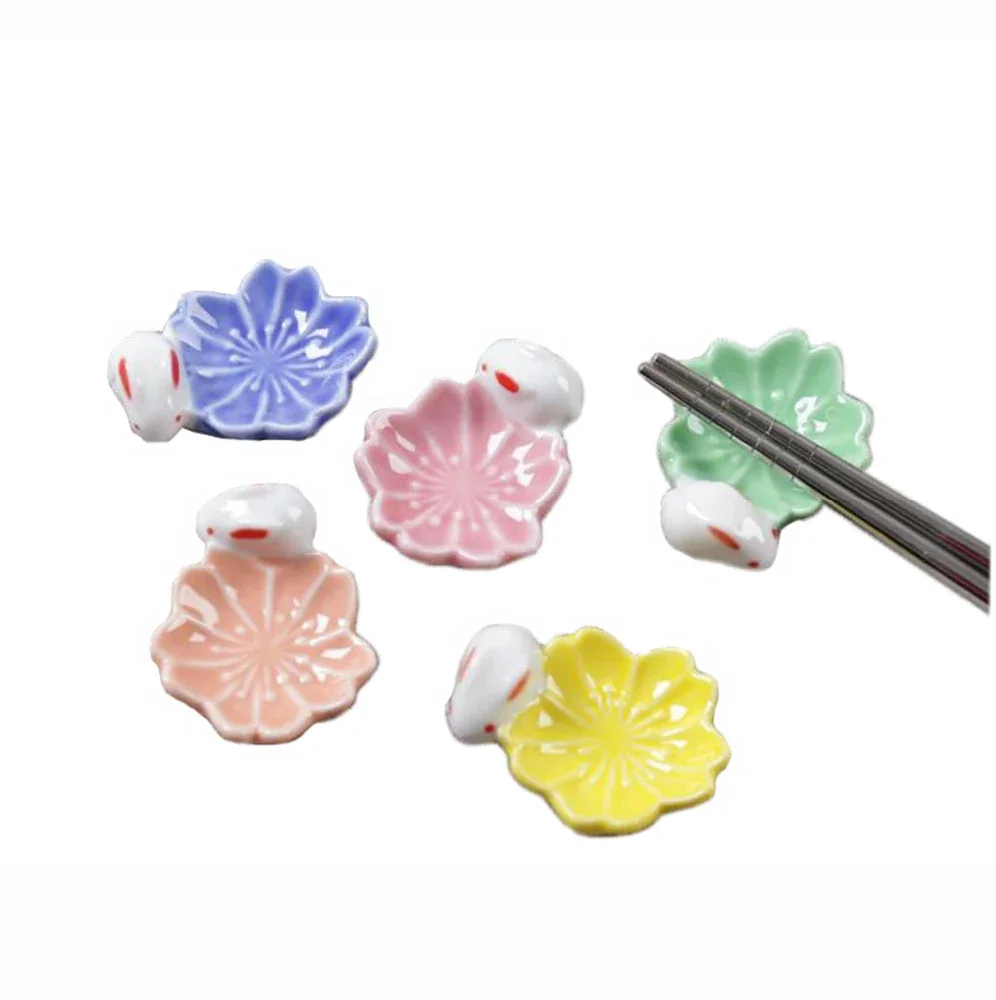 

5pcs Assorted Color Sakura Rabbit Chopstick Holder Rest Ceramics Decorative Spoon Fork Knife Stand