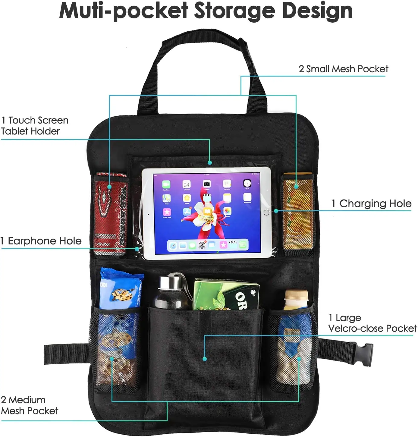 Car Backseat Organizer with Touch Screen Tablet Holder Auto Storage Pockets Cover Seat Back Protectors for Trip Kids Travel |