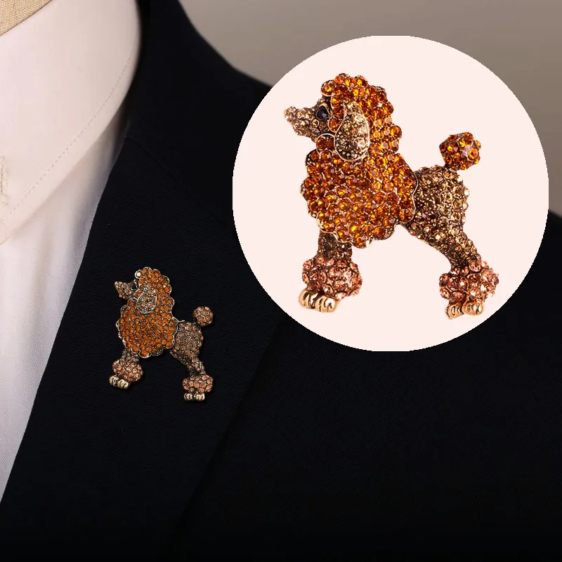 2023 Trendy Vintage Rhinestone Elegant Poodle Brooches Fashion Elegant Cartoon Animal Pin Suit Accessories Corsage Party Gift