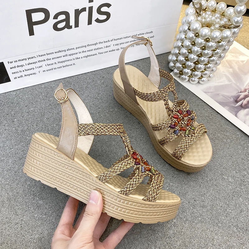 High Heels Shoes Women Platform Sandals Women Sandalias Femininas 2023 New Fashion Wedge Heels Sandals Bohemian Beach Shoes