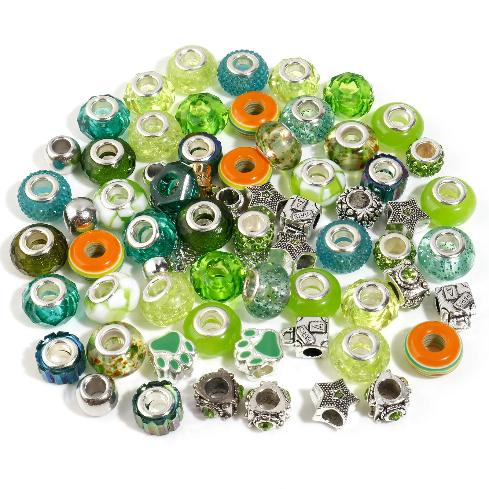 

100PCS Acrylic European Style Large Hole Charm Beads Pendants Multicolor Mixed Metal Spacer Beads DIY Bracelets Necklace Jewelry