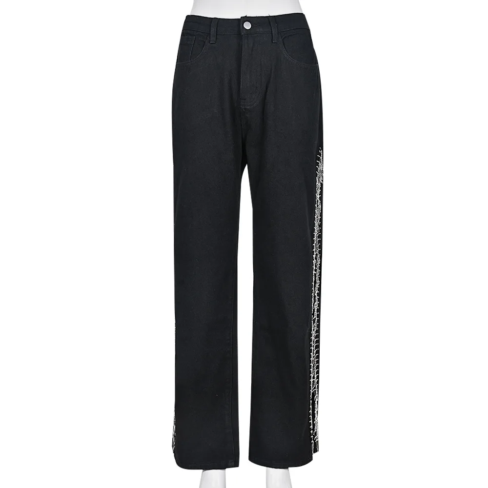 European and American Women's Jeans 2023 Summer New Product Personalized Trend Split Chain Jeans Versatile Y2k Streetwear