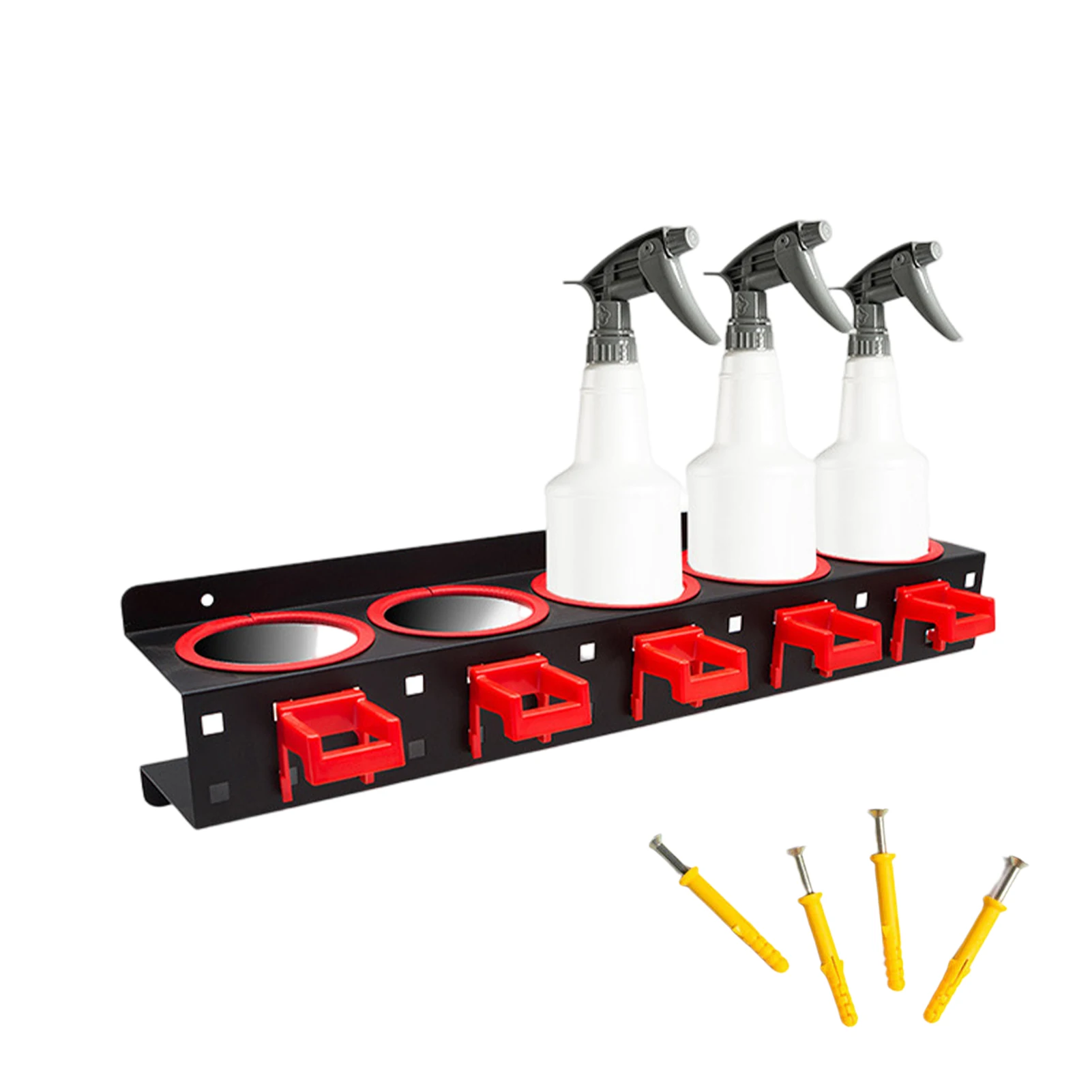 

Hold 10 Spray Bottles With 5 Hooks Soft Edging Spray Bottle Wax Jars Wall Mount 5 Holes Storage Rack Home Organizer Hanger