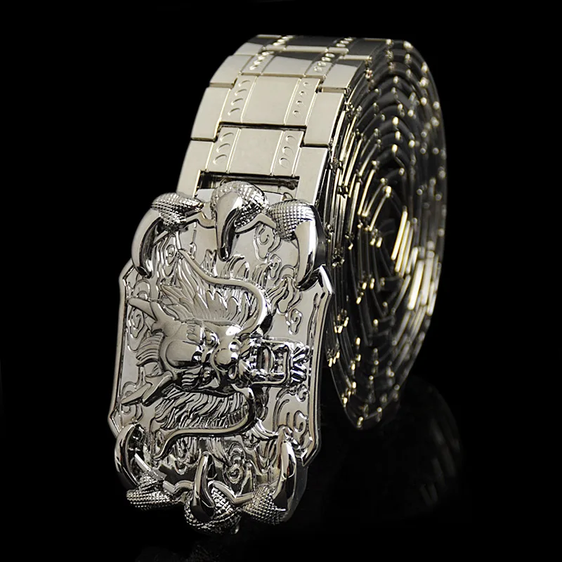 Ремень из нержавеющей стали для мужчин, металлический пояс в стиле ретро, в стиле хип-хоп, готический, панк, серебристый, золотой, дракон, для самообороны