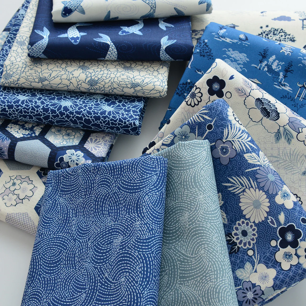 Цифровая печать в китайском стиле 20С голубые и белые Павильоны на карпа 100%