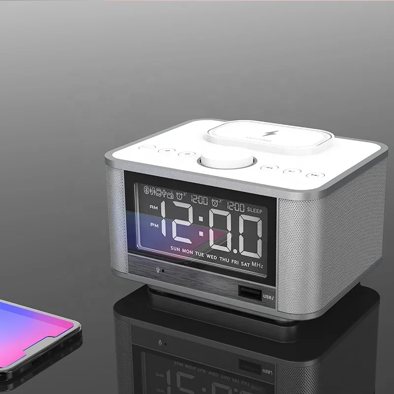 FM-радио Qi Беспроводная зарядка телефона будильник BT динамик со стандартным