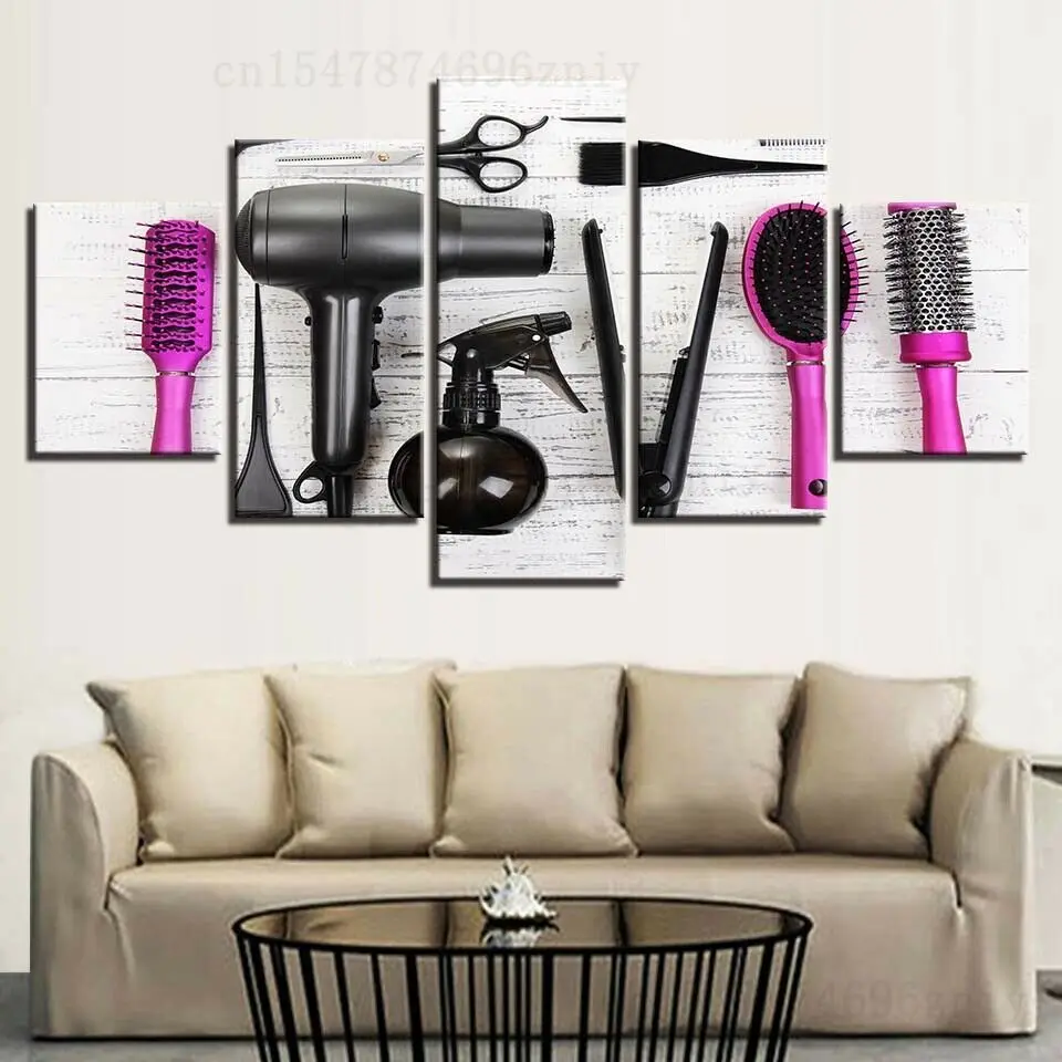 

Парикмахерские гребни ножницы для парикмахерской Печать на холсте картина настенное Искусство Декор 5 панелей искусственный домашний Декор постер для декора комнаты