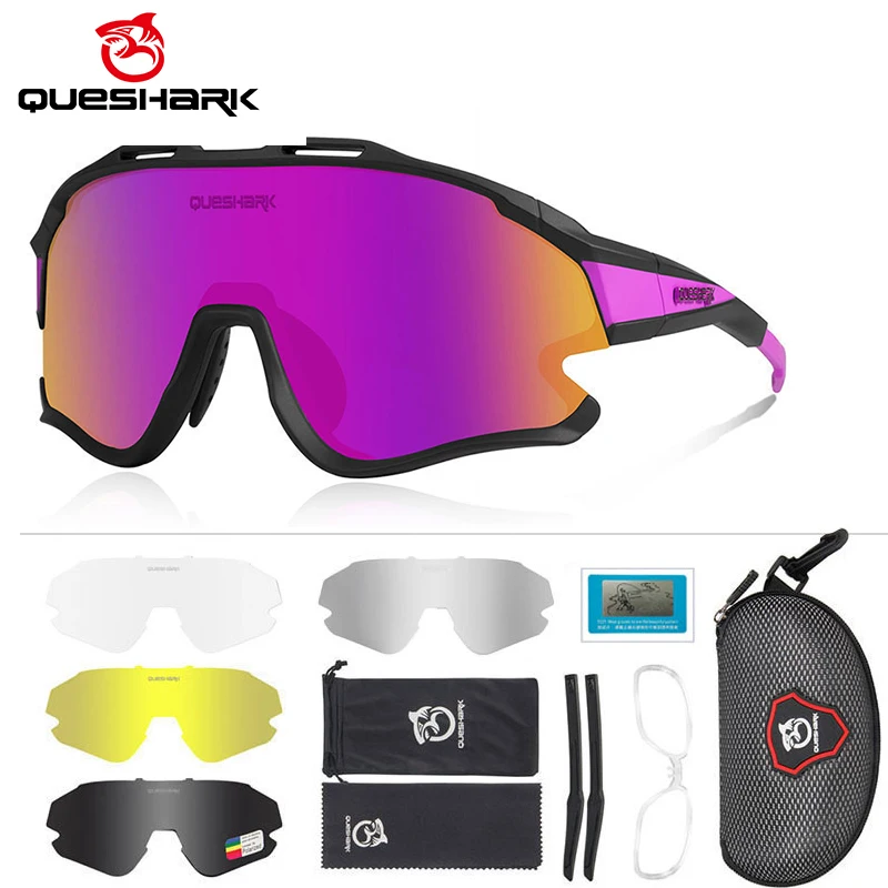 

Женские и мужские поляризованные очки QUESHARK, набор из 5 линз, велосипедные солнцезащитные очки для спорта, MTB, велосипедные очки для езды по до...