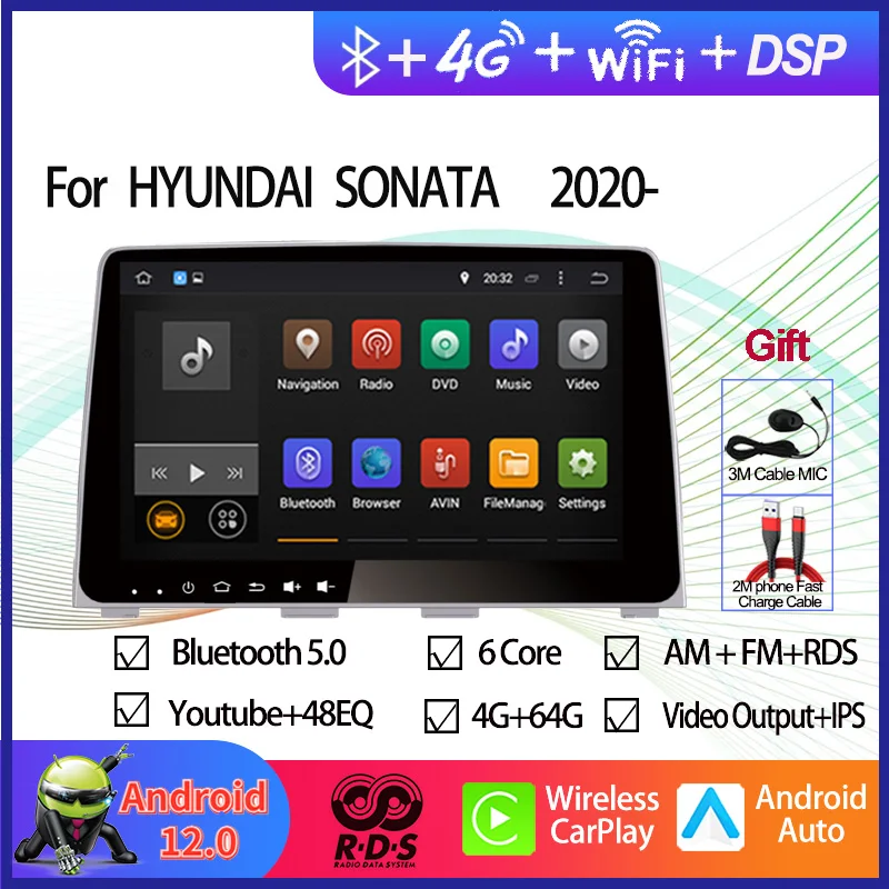 

9" Android 10.0 Octa Core Car GPS Navigation Multimedia DVD Player for Hyundai Sonata 2018-2022 Auto Radio Stereo