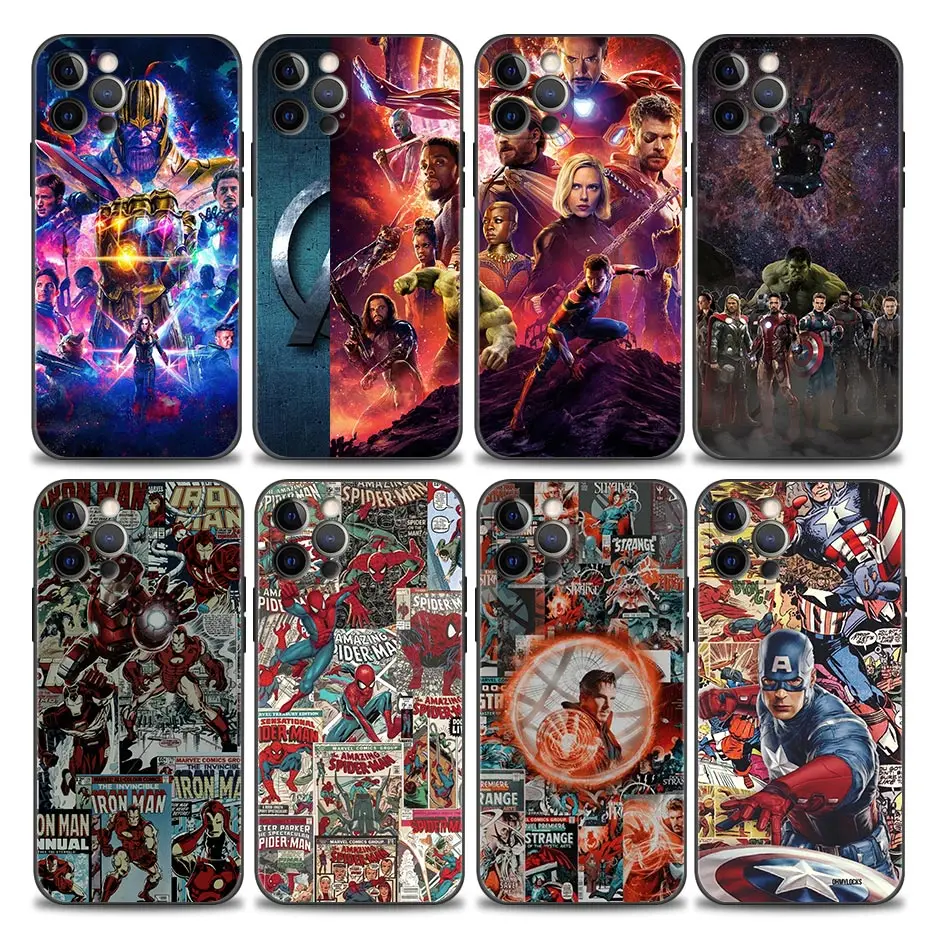 

Phone Case for iPhone 11 12 13 Pro Max 7 8 SE XR XS Max Case 5 5s 14 Plus Silicon Cover Marvel Avengers Thanos Infinity Stones